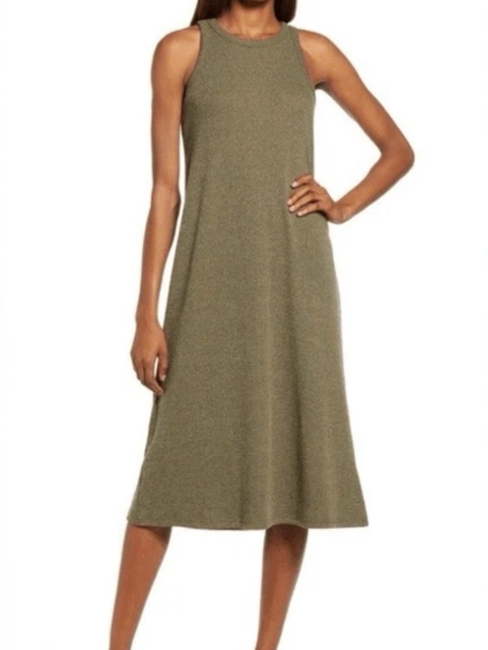 NEW Madewell XL Green Westville Tank Midi Dress Ribbed Fitted Sleeveless Midi